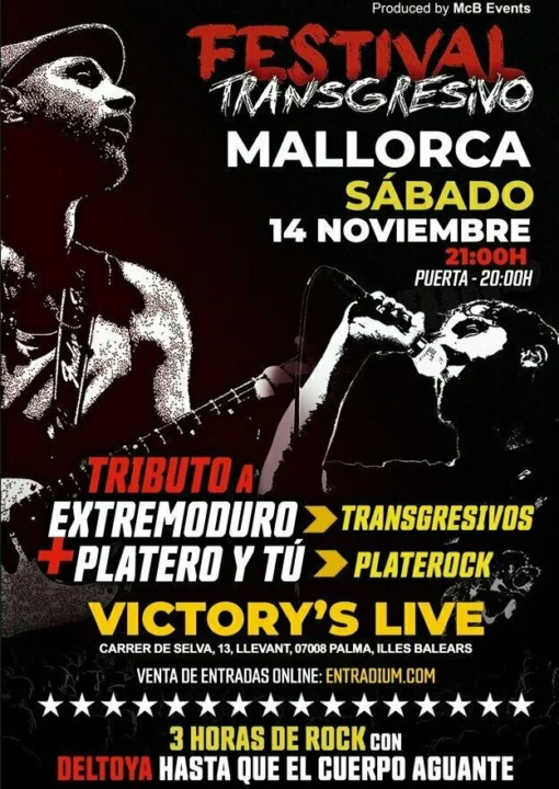 FESTIVAL TRANSGRESIVO “Tributo a Extremoduro + Tributo a Platero y Tú” en MALLORCA