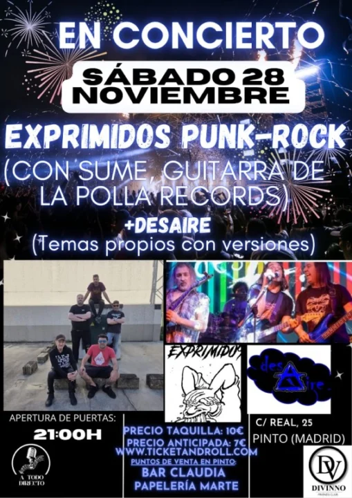 Concierto Rock. Exprimidos+ Desaire. 28.11.2026 - Sábado