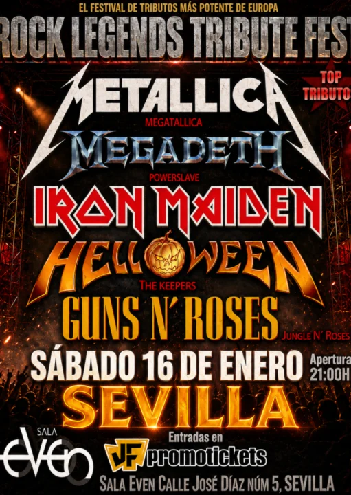 Rock Legends Tribute Fest – Metallica + Megadeth + Iron Maiden + Hellowen + Guns N’ Roses